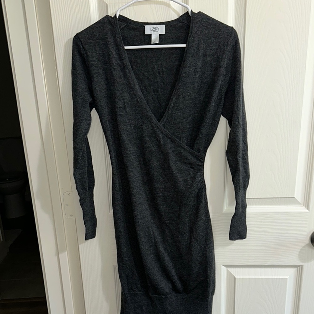 LOFT Black and Gray Wrap Knee-Length Dress